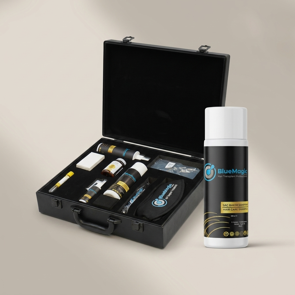 BlueMagic hair recovery kit — open clinic case with full product set