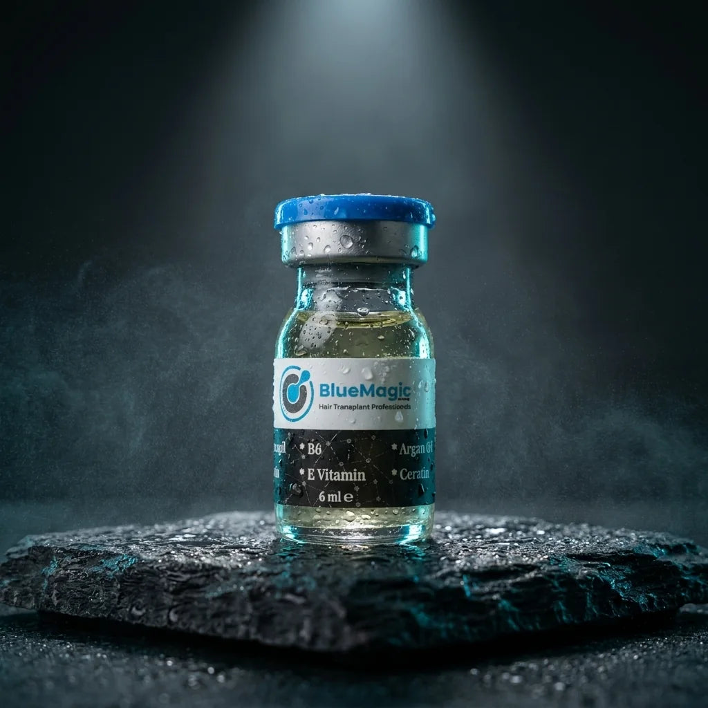 Mesotherapy vial from the protocol kit on dark slate